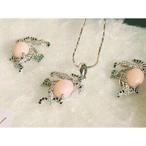 Women's Sterling Jewellery Set Pink Opal, Black Spinel, Green Diopside NEW